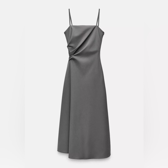 Zara ZW COLLECTION RUCHED DRESS. Khaki. Size S. New with Tags. - Picture 14 of 15